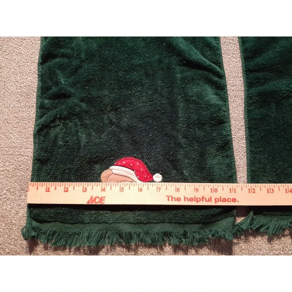 Set of 6 Vtg Embroidered Bath, Hand & Fingertip Christmas Towels w/ Teddy Bear